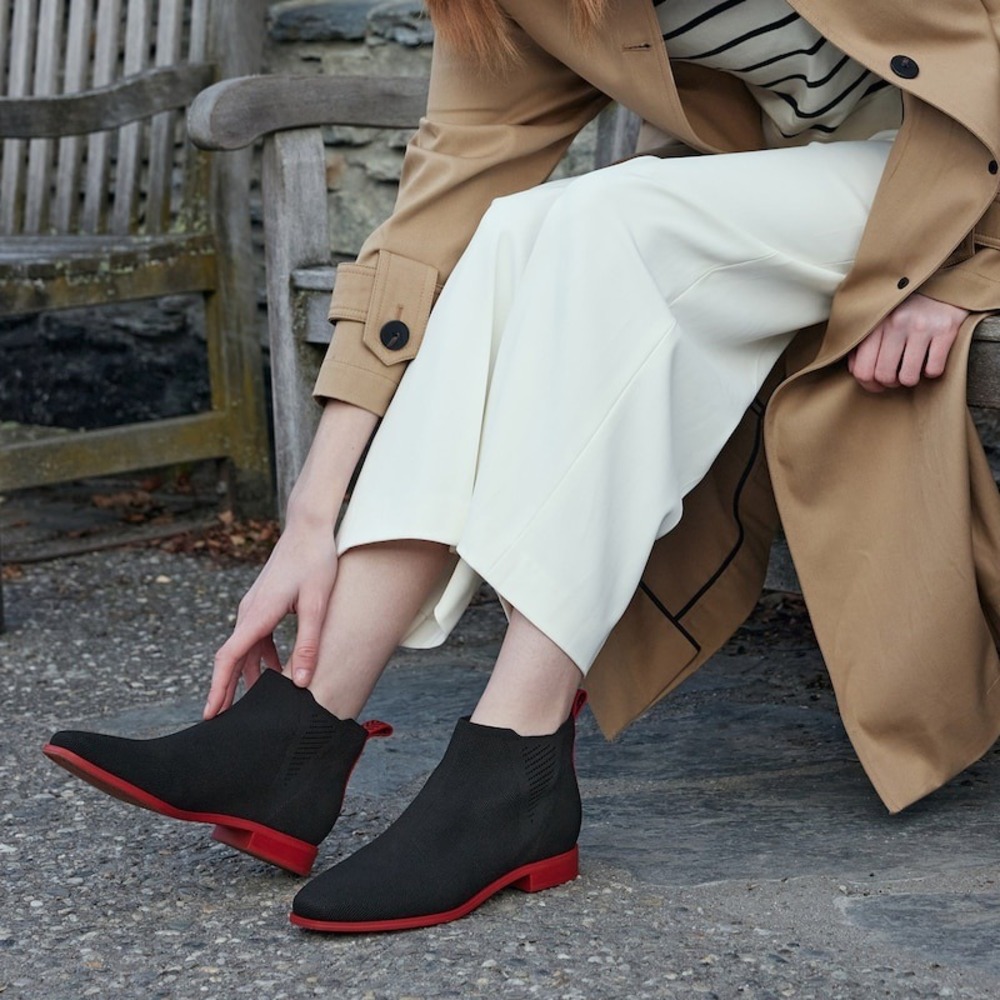 Vivaia Black Knit Ankle Boots Red Sole Water Repellent‎ Women Size 9-9.5